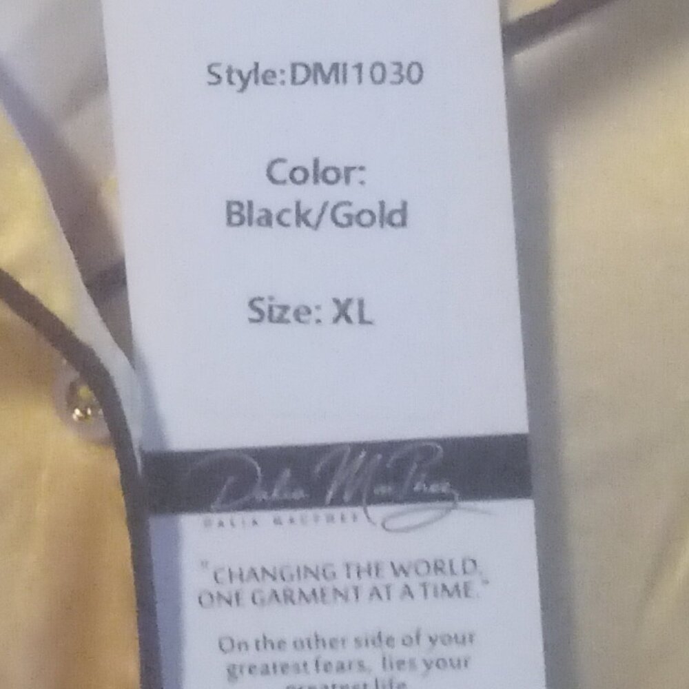DALIA MACPHEE Satin Sphinx Pajama 2PC Set Gold/Black Size: XL NWT - Picture 4 of 11